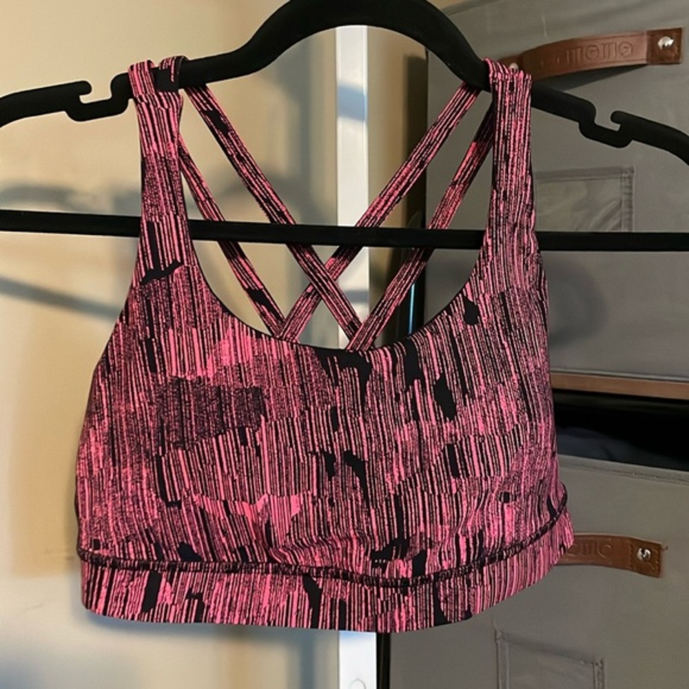 Lululemon Energy Sports Bra Sz 6 B C Down Pour Electric Coral Black Luxtreme